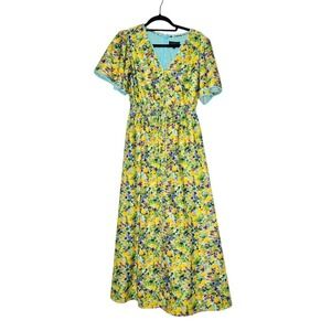 Alexia Admor‎ Gianna Maxi Dress Vibrant Floral V-Neck YELLOW WATER FLORAL size 4
